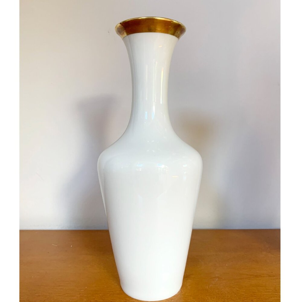 Bareuther Waldsassen Vase Simplistic Cream Gold Trim Bavaria Germany